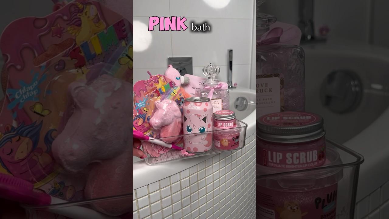 pink bath 🩷 What's next? #asmr #bathroutine #bathessentials #night #shorts #fyp #viral #bathtime